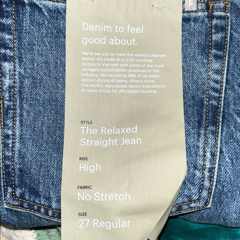 NWT! Everlane Relaxed Straight Jeans The Rigid Slouch Jeans- Washed Indigo -27 - Picture 12 of 12